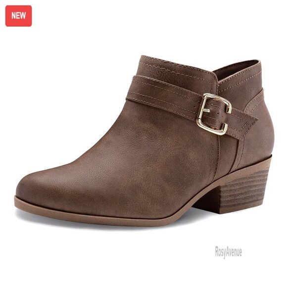 Shoes - Chunky Low Heel Ankle Boots Pointed Toe Side Zipper Booties Women's Shoes